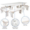 HERCULES Series 8' x 40" Antique Rustic White Folding Farm Table and Six Bench Set XA-FARM-3-WH-GG