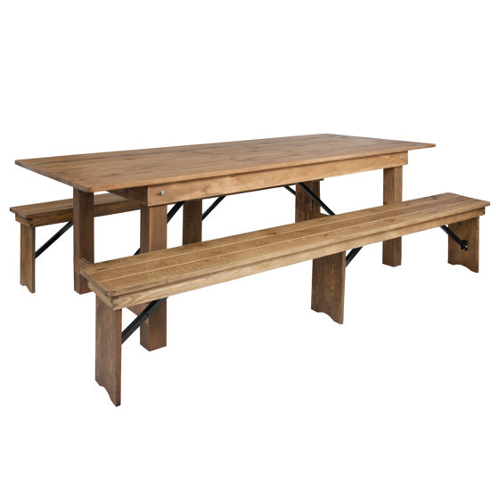 HERCULES Series 8' x 40'' Antique Rustic Folding Farm Table and Two Bench Set XA-FARM-4-GG