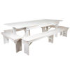 HERCULES Series 8' x 40" Antique Rustic White Folding Farm Table and Four Bench Set XA-FARM-5-WH-GG