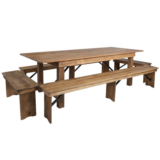 HERCULES Series 8' x 40'' Antique Rustic Folding Farm Table and Four Bench Set XA-FARM-5-GG