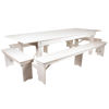 HERCULES Series 9' x 40" Antique Rustic White Folding Farm Table and Four Bench Set XA-FARM-7-WH-GG