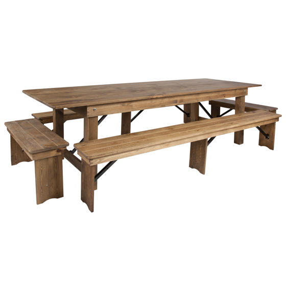 HERCULES Series 9' x 40'' Antique Rustic Folding Farm Table and Four Bench Set XA-FARM-7-GG