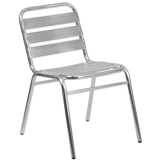 Commercial Aluminum Indoor-Outdoor Restaurant Stack Chair with Triple Slat Back TLH-015-GG