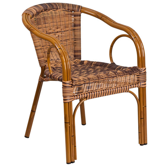 Cadiz Series Burning Brown Rattan Restaurant Patio Chair with Dark Red Bamboo-Aluminum Frame SDA-AD632009D-1-GG