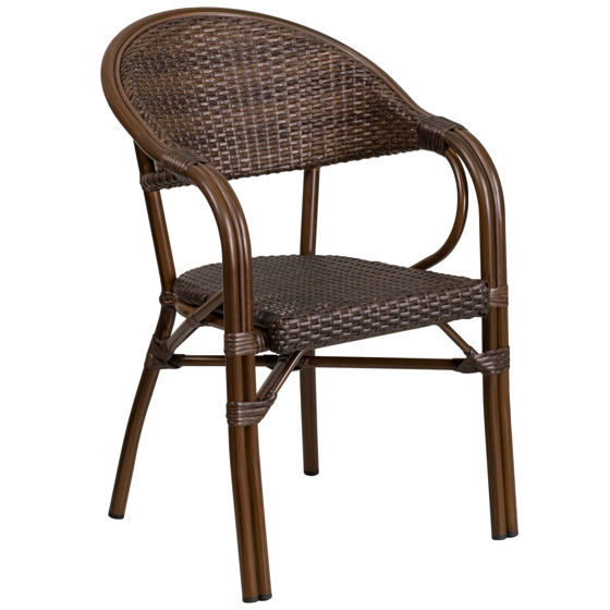 Milano Series Cocoa Rattan Restaurant Patio Chair with Bamboo-Aluminum Frame SDA-AD642003R-1-GG