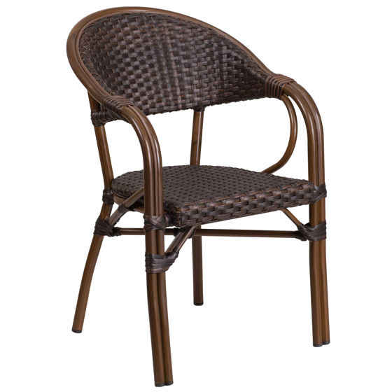 Milano Series Dark Brown Rattan Restaurant Patio Chair with Red Bamboo-Aluminum Frame SDA-AD642003R-2-GG