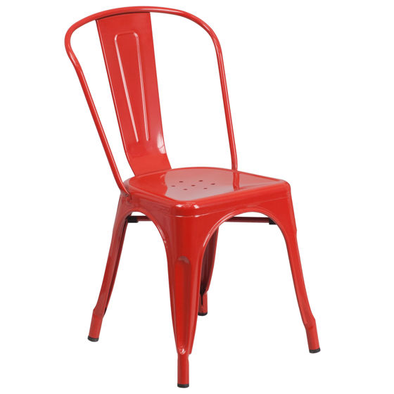 Commercial Grade Red Metal Indoor-Outdoor Stackable Chair CH-31230-RED-GG