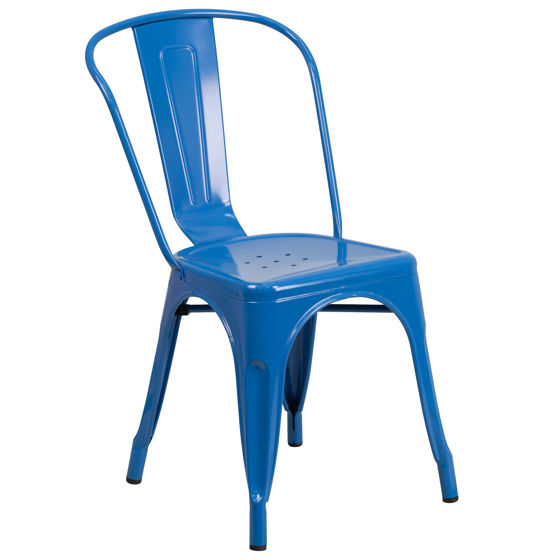 Commercial Grade Blue Metal Indoor-Outdoor Stackable Chair CH-31230-BL-GG