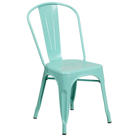 Commercial Grade Mint Green Metal Indoor-Outdoor Stackable Chair ET-3534-MINT-GG