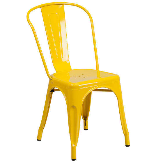 Commercial Grade Yellow Metal Indoor-Outdoor Stackable Chair CH-31230-YL-GG