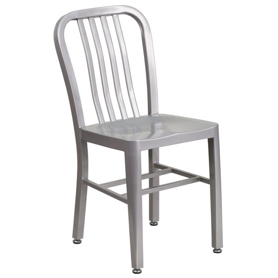 Commercial Grade Silver Metal Indoor-Outdoor Chair CH-61200-18-SIL-GG
