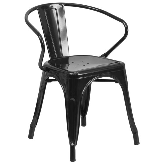 Commercial Grade Black Metal Indoor-Outdoor Chair with Arms CH-31270-BK-GG