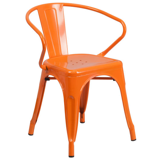 Commercial Grade Orange Metal Indoor-Outdoor Chair with Arms CH-31270-OR-GG