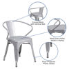 Commercial Grade Silver Metal Indoor-Outdoor Chair with Arms CH-31270-SIL-GG