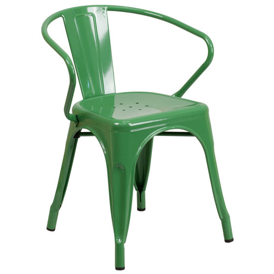 Commercial Grade Green Metal Indoor-Outdoor Chair with Arms CH-31270-GN-GG