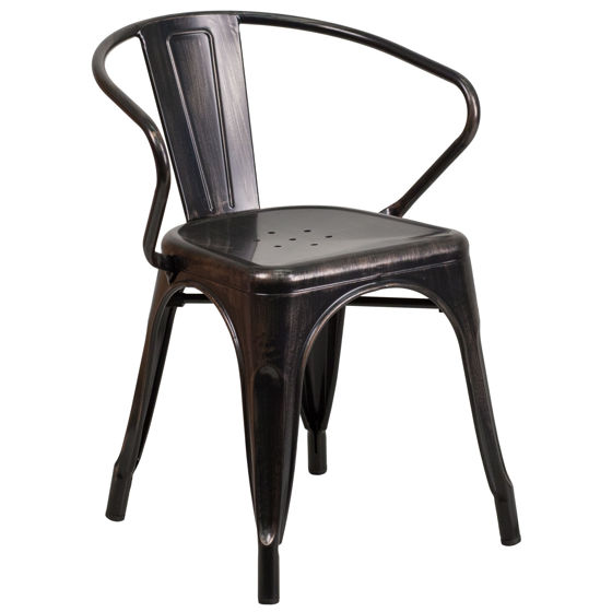 Commercial Grade Black-Antique Gold Metal Indoor-Outdoor Chair with Arms CH-31270-BQ-GG