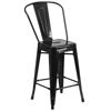 Commercial Grade 24" High Black Metal Indoor-Outdoor Counter Height Stool with Removable Back CH-31320-24GB-BK-GG