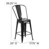 Commercial Grade 24" High Black Metal Indoor-Outdoor Counter Height Stool with Removable Back CH-31320-24GB-BK-GG