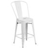 Commercial Grade 24" High White Metal Indoor-Outdoor Counter Height Stool with Removable Back CH-31320-24GB-WH-GG