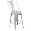 Commercial Grade 24" High Silver Metal Indoor-Outdoor Counter Height Stool with Removable Back CH-31320-24GB-SIL-GG