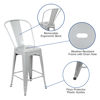 Commercial Grade 24" High Silver Metal Indoor-Outdoor Counter Height Stool with Removable Back CH-31320-24GB-SIL-GG