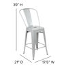 Commercial Grade 24" High Silver Metal Indoor-Outdoor Counter Height Stool with Removable Back CH-31320-24GB-SIL-GG