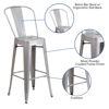 Commercial Grade 30" High Silver Metal Indoor-Outdoor Barstool with Removable Back CH-31320-30GB-SIL-GG