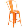 Commercial Grade 24" High Orange Metal Indoor-Outdoor Counter Height Stool with Removable Back CH-31320-24GB-OR-GG