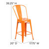 Commercial Grade 24" High Orange Metal Indoor-Outdoor Counter Height Stool with Removable Back CH-31320-24GB-OR-GG