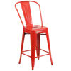 Commercial Grade 24" High Red Metal Indoor-Outdoor Counter Height Stool with Removable Back CH-31320-24GB-RED-GG