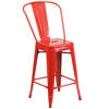Commercial Grade 24" High Red Metal Indoor-Outdoor Counter Height Stool with Removable Back CH-31320-24GB-RED-GG
