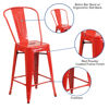 Commercial Grade 24" High Red Metal Indoor-Outdoor Counter Height Stool with Removable Back CH-31320-24GB-RED-GG