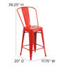 Commercial Grade 24" High Red Metal Indoor-Outdoor Counter Height Stool with Removable Back CH-31320-24GB-RED-GG