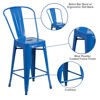 Commercial Grade 24" High Blue Metal Indoor-Outdoor Counter Height Stool with Removable Back CH-31320-24GB-BL-GG