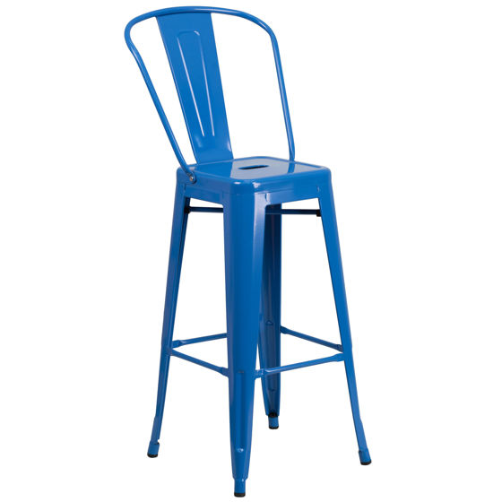 Commercial Grade 30" High Blue Metal Indoor-Outdoor Barstool with Removable Back CH-31320-30GB-BL-GG