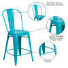 Commercial Grade 24" High Crystal Teal-Blue Metal Indoor-Outdoor Counter Height Stool with Back ET-3534-24-CB-GG