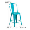 Commercial Grade 24" High Crystal Teal-Blue Metal Indoor-Outdoor Counter Height Stool with Back ET-3534-24-CB-GG