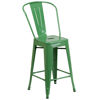 Commercial Grade 24" High Green Metal Indoor-Outdoor Counter Height Stool with Removable Back CH-31320-24GB-GN-GG