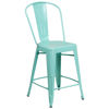 Commercial Grade 24" High Mint Green Metal Indoor-Outdoor Counter Height Stool with Back ET-3534-24-MINT-GG
