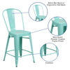 Commercial Grade 24" High Mint Green Metal Indoor-Outdoor Counter Height Stool with Back ET-3534-24-MINT-GG