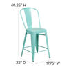 Commercial Grade 24" High Mint Green Metal Indoor-Outdoor Counter Height Stool with Back ET-3534-24-MINT-GG