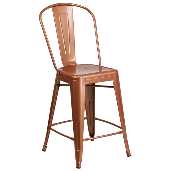 Commercial Grade 24" High Copper Metal Indoor-Outdoor Counter Height Stool with Back ET-3534-24-POC-GG