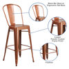 Commercial Grade 30" High Copper Metal Indoor-Outdoor Barstool with Back ET-3534-30-POC-GG