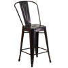 Commercial Grade 24" High Black-Antique Gold Metal Indoor-Outdoor Counter Height Stool with Removable Back CH-31320-24GB-BQ-GG