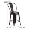 Commercial Grade 24" High Black-Antique Gold Metal Indoor-Outdoor Counter Height Stool with Removable Back CH-31320-24GB-BQ-GG