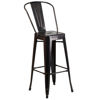 Commercial Grade 30" High Black-Antique Gold Metal Indoor-Outdoor Barstool with Removable Back CH-31320-30GB-BQ-GG