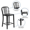 Commercial Grade 24" High Black Metal Indoor-Outdoor Counter Height Stool with Vertical Slat Back CH-61200-24-BK-GG