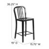 Commercial Grade 24" High Black Metal Indoor-Outdoor Counter Height Stool with Vertical Slat Back CH-61200-24-BK-GG