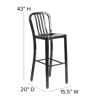 Commercial Grade 30" High Black Metal Indoor-Outdoor Barstool with Vertical Slat Back CH-61200-30-BK-GG