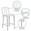 Commercial Grade 24" High White Metal Indoor-Outdoor Counter Height Stool with Vertical Slat Back CH-61200-24-WH-GG